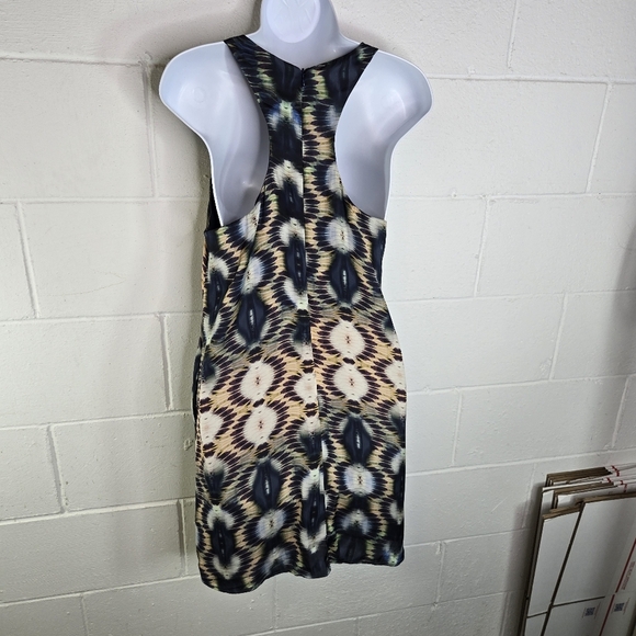 Lavender Brown Mosaic Scarf Print Racerback Tank Silk Dress - Picture 4 of 11